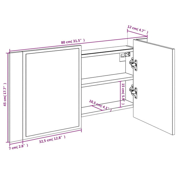 LED-Spiegelschrank Eichenoptik 80 cm