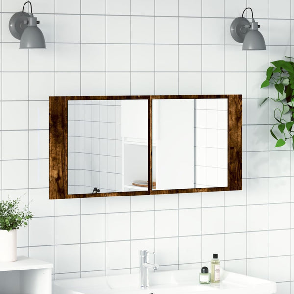 vidaXL Armoire de toilette à LED chêne fumé 100x12x45 cm