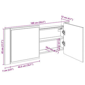 vidaXL Armoire de toilette à LED chêne fumé 100x12x45 cm