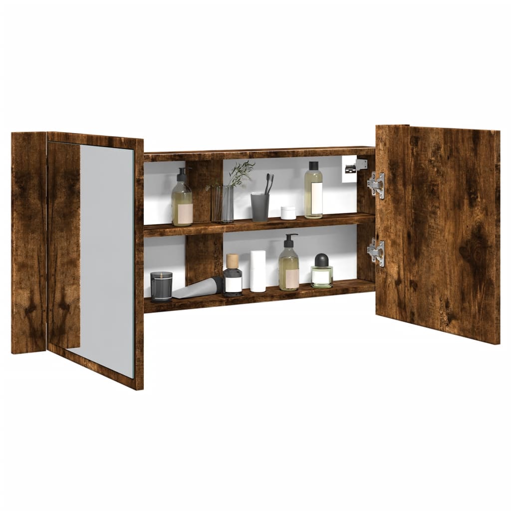 vidaXL Armoire de toilette à LED chêne fumé 100x12x45 cm
