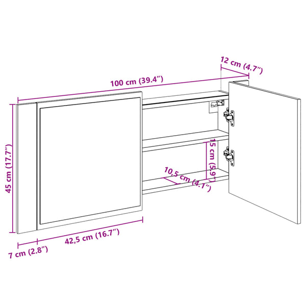 LED-Spiegelschrank Grau Sonoma 100 cm