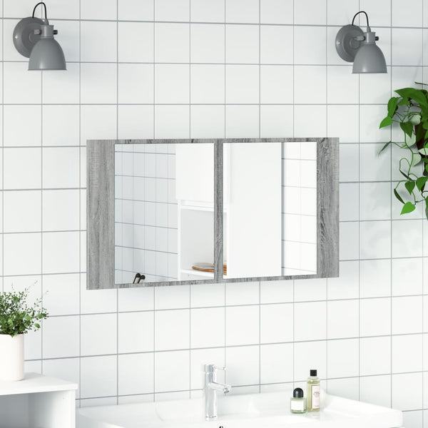 LED-Spiegelschrank Grau Sonoma 90 cm