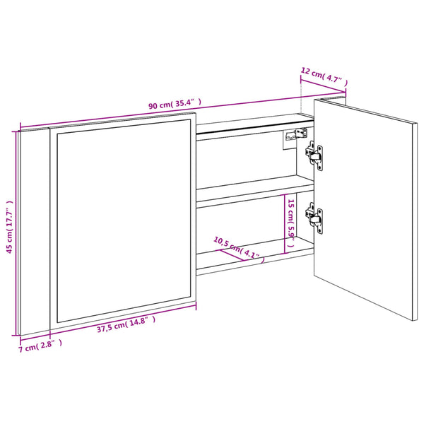 LED-Spiegelschrank Grau Sonoma 90 cm