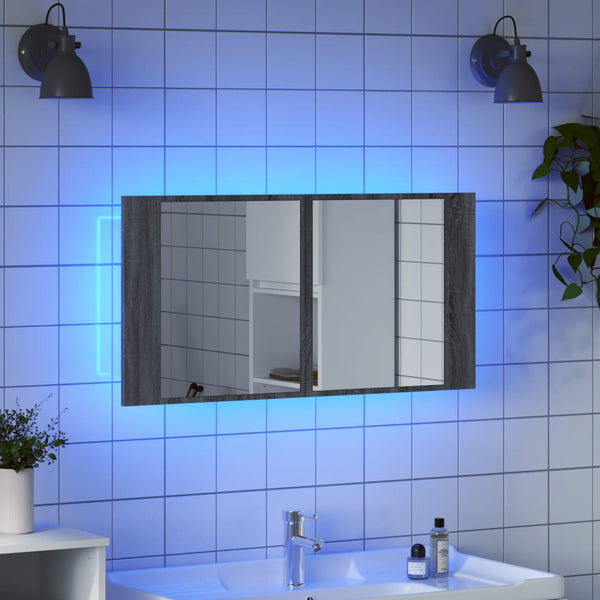 LED-Spiegelschrank Grau Sonoma 90 cm