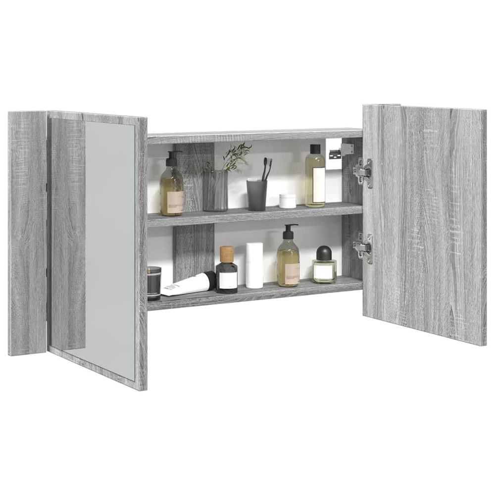 LED-Spiegelschrank Grau Sonoma 90 cm