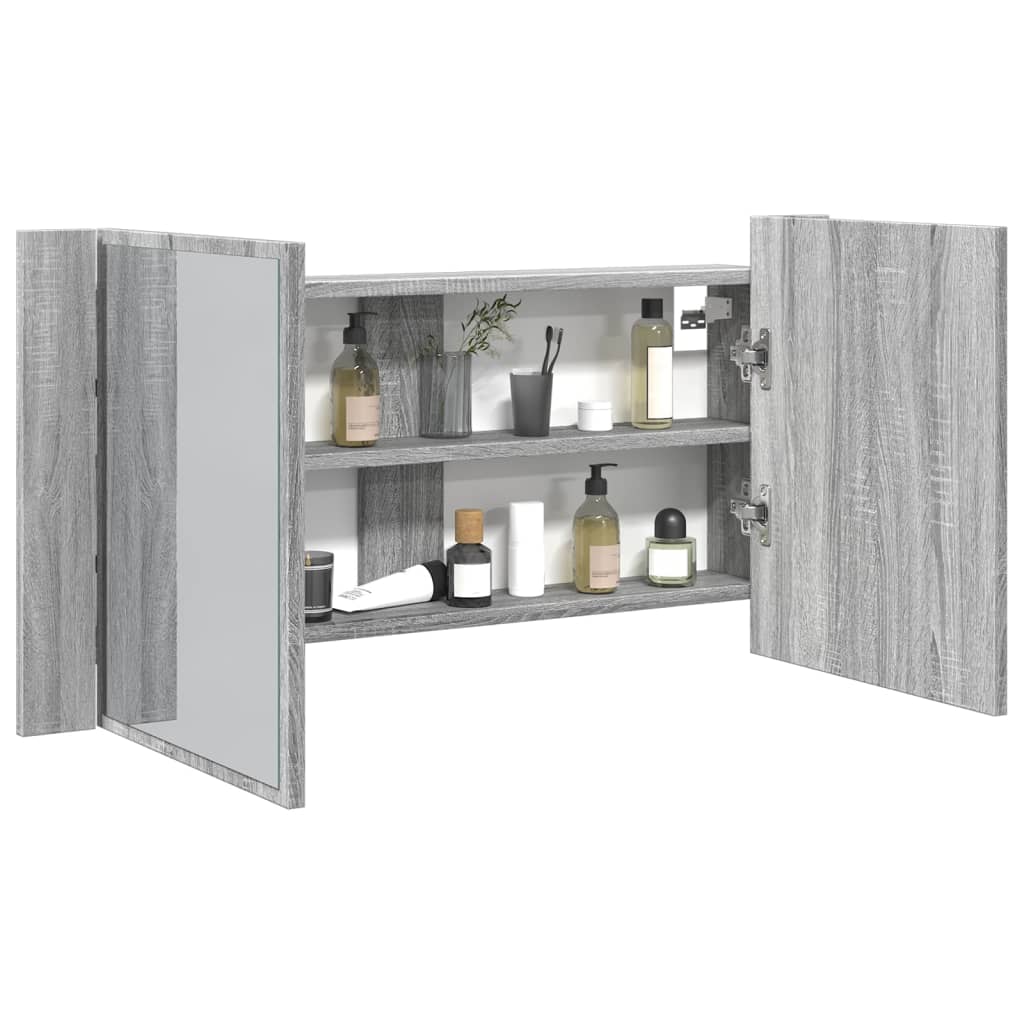 LED-Spiegelschrank Grau Sonoma 90 cm