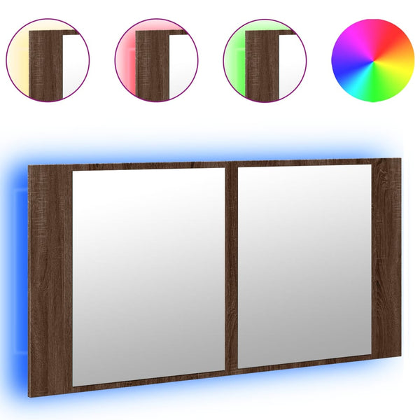 LED-Spiegelschrank Eiche Braun 90 cm