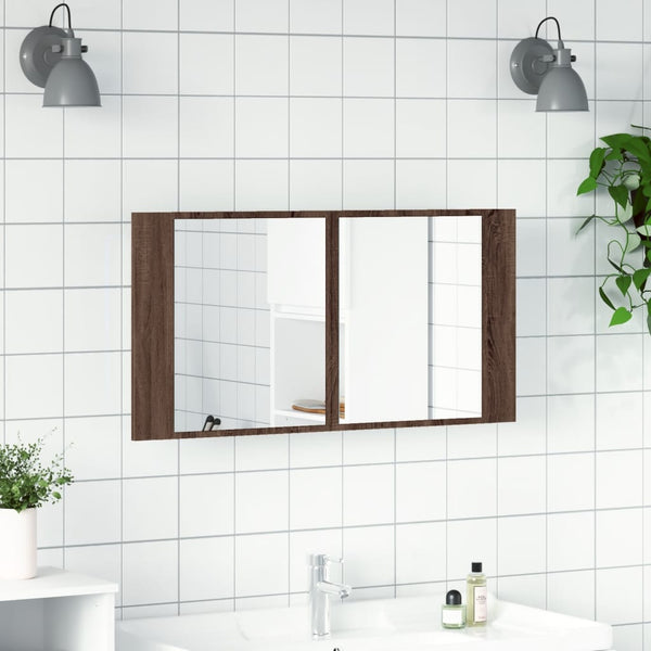 LED-Spiegelschrank Eiche Braun 90 cm