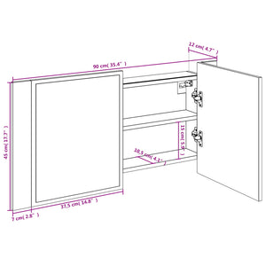 LED-Spiegelschrank Eiche Braun 90 cm
