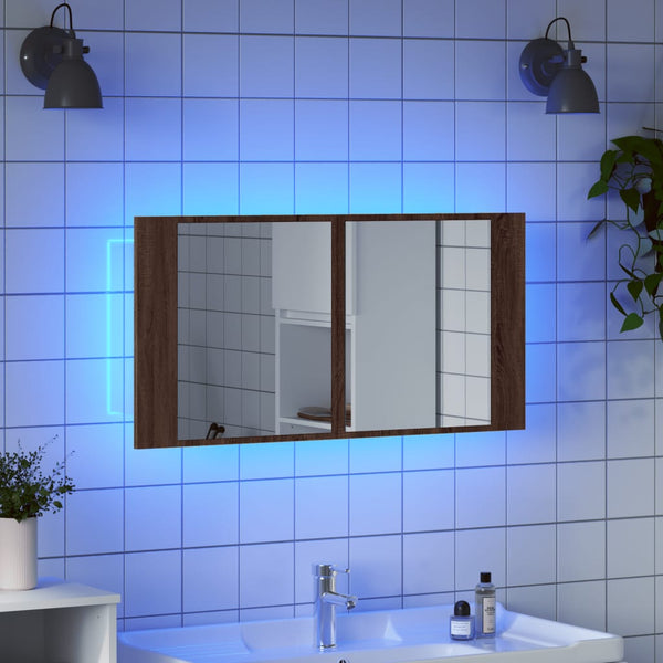 LED-Spiegelschrank Eiche Braun 90 cm