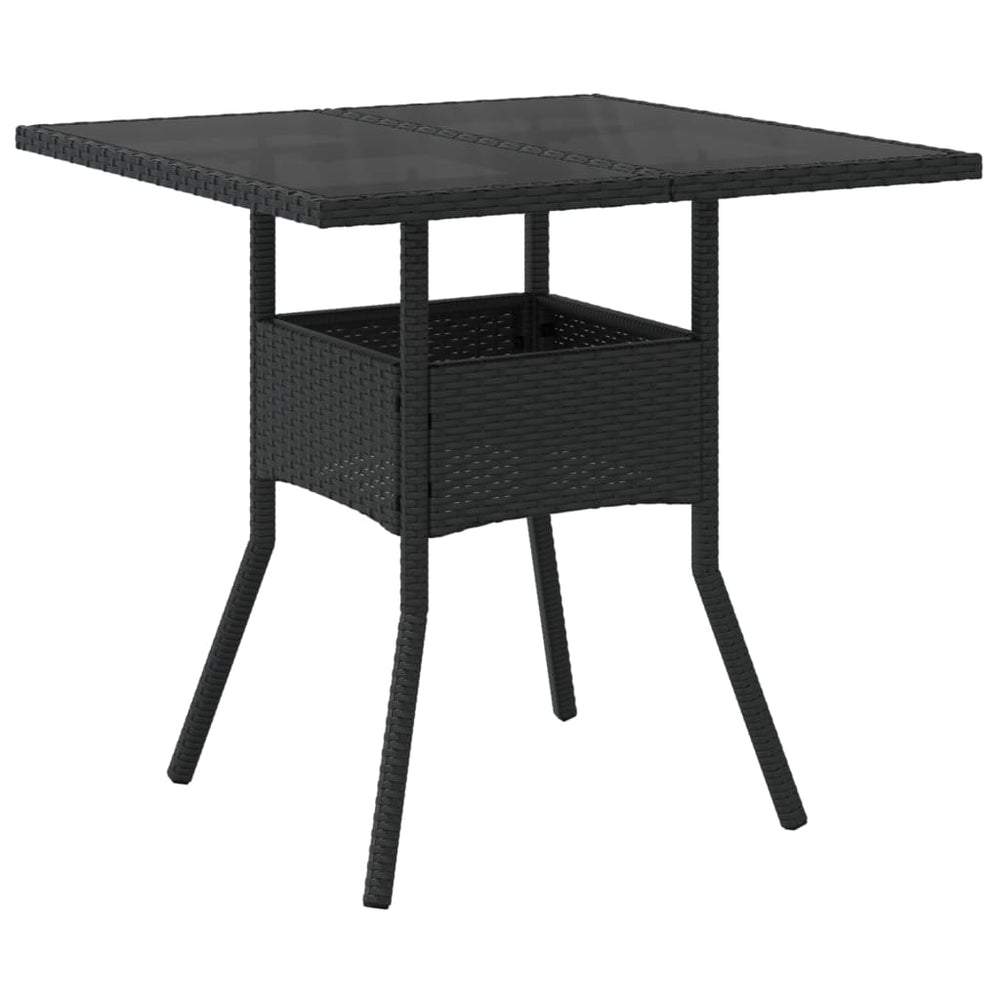 Schwarzer Gartentisch mit Glasplatte 80x80 cm