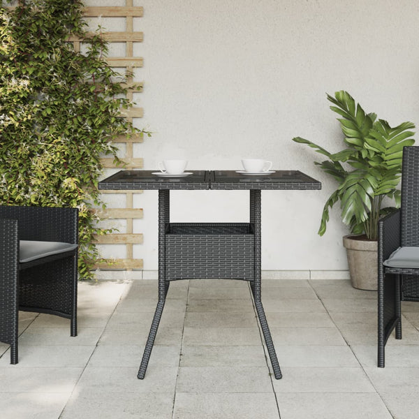 Schwarzer Gartentisch mit Glasplatte 80x80 cm