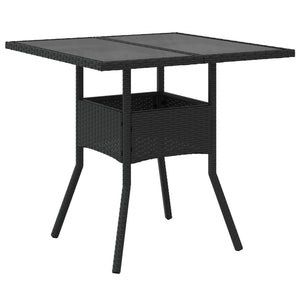 Schwarzer Gartentisch mit Glasplatte 80x80 cm