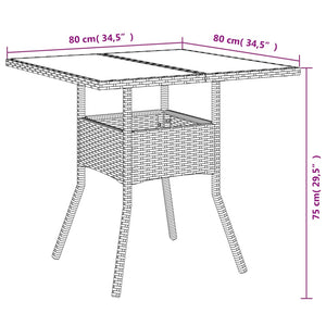 Schwarzer Gartentisch mit Glasplatte 80x80 cm