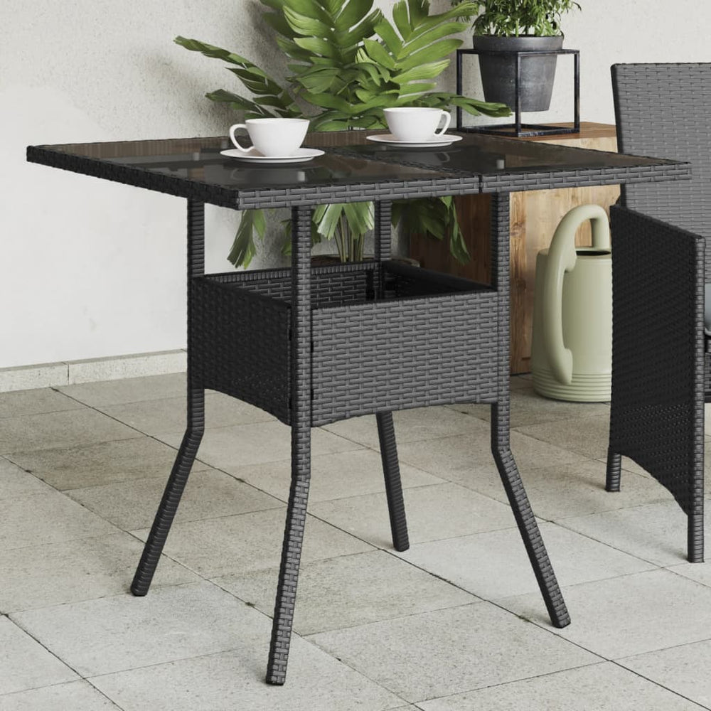Schwarzer Gartentisch mit Glasplatte 80x80 cm