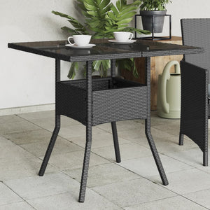 Schwarzer Gartentisch mit Glasplatte 80x80 cm