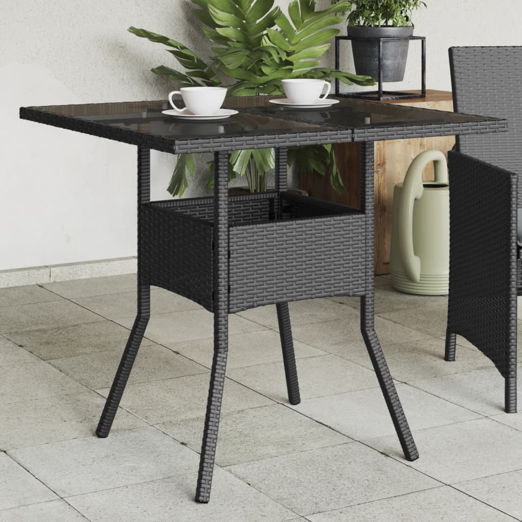 Schwarzer Gartentisch mit Glasplatte 80x80 cm
