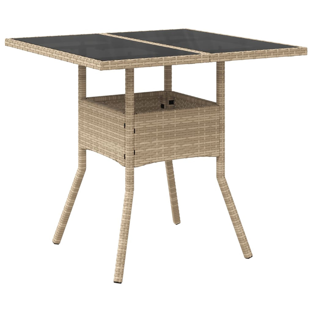 Beiger Gartentisch mit Glasplatte 80x80 cm