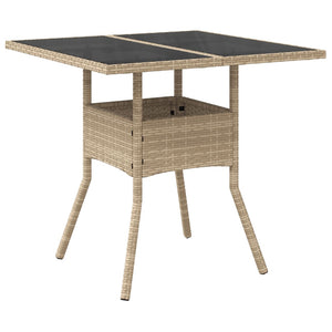 Beiger Gartentisch mit Glasplatte 80x80 cm
