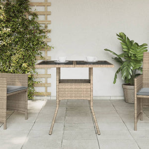 Beiger Gartentisch mit Glasplatte 80x80 cm