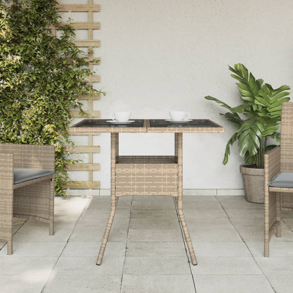 Beiger Gartentisch mit Glasplatte 80x80 cm