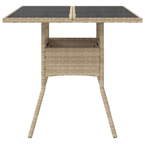 Beiger Gartentisch mit Glasplatte 80x80 cm
