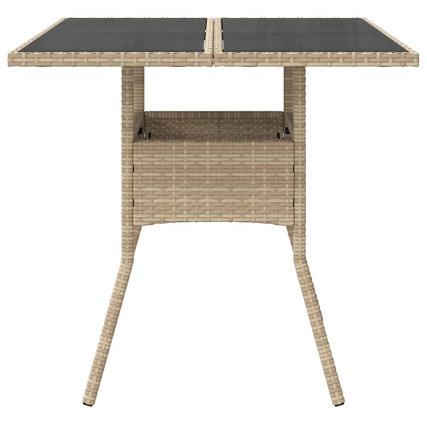 Beiger Gartentisch mit Glasplatte 80x80 cm