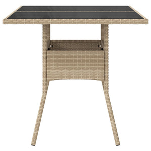 Beiger Gartentisch mit Glasplatte 80x80 cm