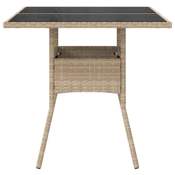 Beiger Gartentisch mit Glasplatte 80x80 cm