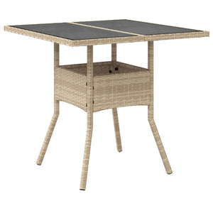 Beiger Gartentisch mit Glasplatte 80x80 cm