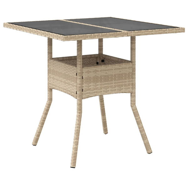 Beiger Gartentisch mit Glasplatte 80x80 cm