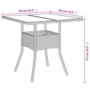 Beiger Gartentisch mit Glasplatte 80x80 cm