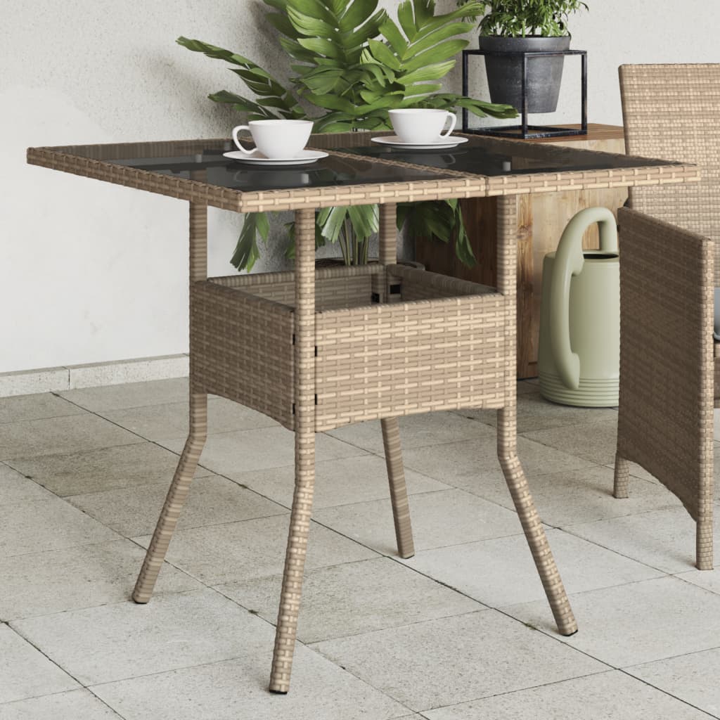 Beiger Gartentisch mit Glasplatte 80x80 cm