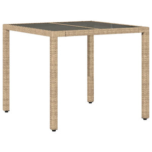 Beiger Gartentisch mit Glasplatte, 90x90 cm