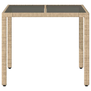 Beiger Gartentisch mit Glasplatte, 90x90 cm