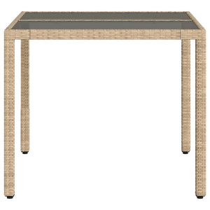 Beiger Gartentisch mit Glasplatte, 90x90 cm