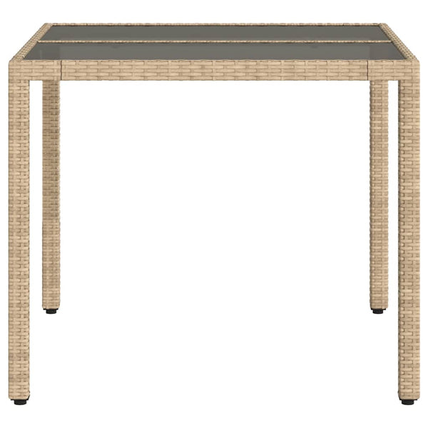 Beiger Gartentisch mit Glasplatte, 90x90 cm