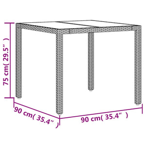 Beiger Gartentisch mit Glasplatte, 90x90 cm