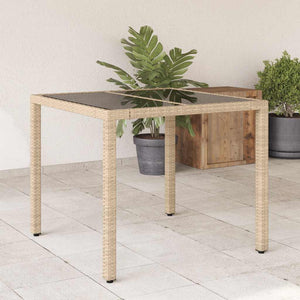Beiger Gartentisch mit Glasplatte, 90x90 cm
