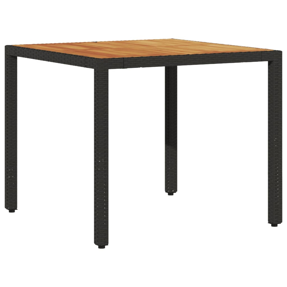 Schwarzer Gartentisch 90x90 cm mit Holzplatte