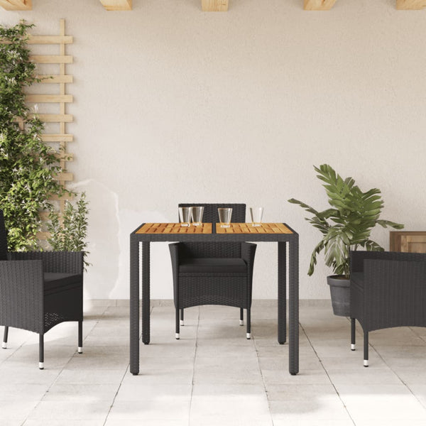 Schwarzer Gartentisch 90x90 cm mit Holzplatte