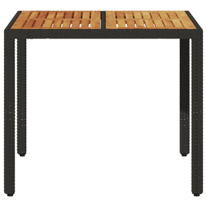 Schwarzer Gartentisch 90x90 cm mit Holzplatte