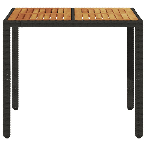Schwarzer Gartentisch 90x90 cm mit Holzplatte