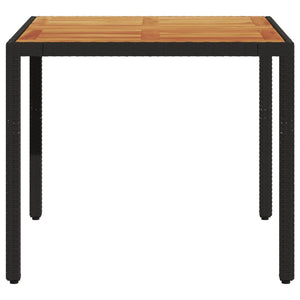 Schwarzer Gartentisch 90x90 cm mit Holzplatte