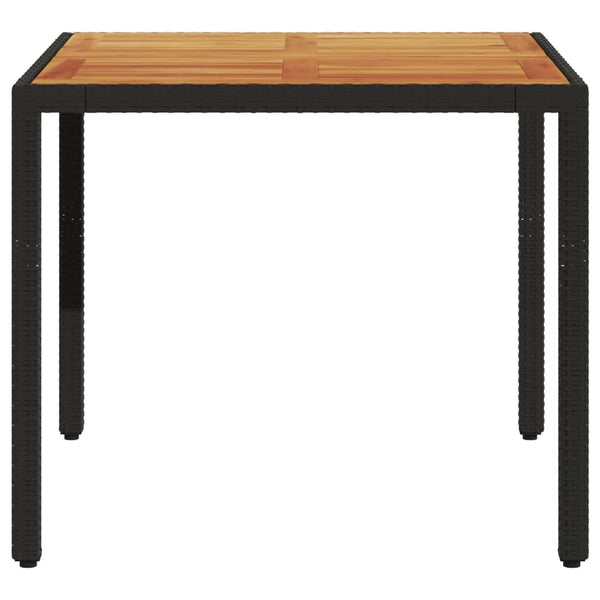 Schwarzer Gartentisch 90x90 cm mit Holzplatte