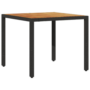 Schwarzer Gartentisch 90x90 cm mit Holzplatte