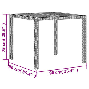 Schwarzer Gartentisch 90x90 cm mit Holzplatte
