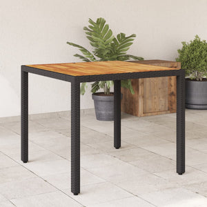 Schwarzer Gartentisch 90x90 cm mit Holzplatte