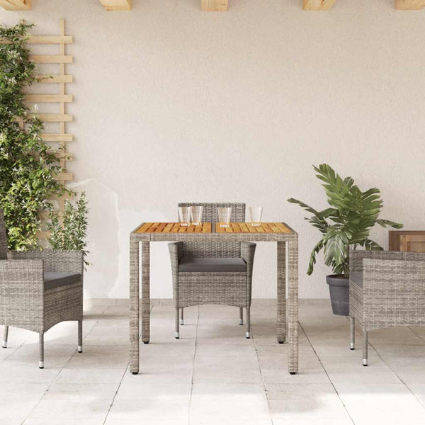 Gartentisch Akazie Grau 90x90 cm Poly Rattan