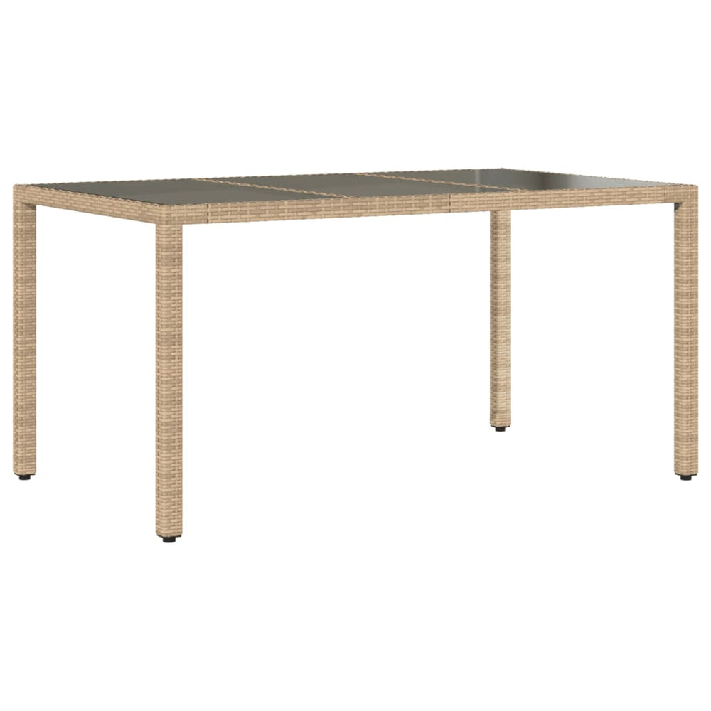 Beiger Gartentisch mit Glasplatte 150x90 cm